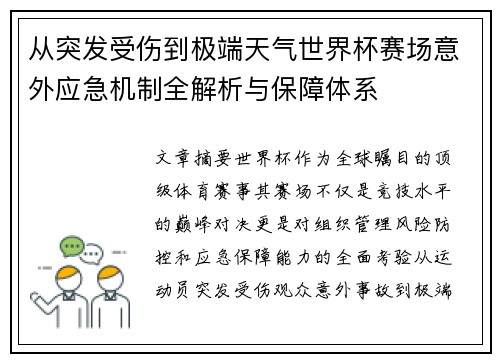 从突发受伤到极端天气世界杯赛场意外应急机制全解析与保障体系 从突发受伤到极端天气世界杯赛场意外应急机制全解析与保障体系